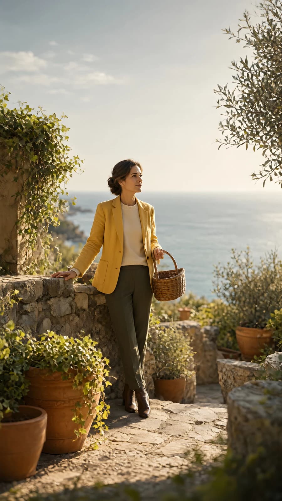 Woman in Yellow Blazer by the Sea