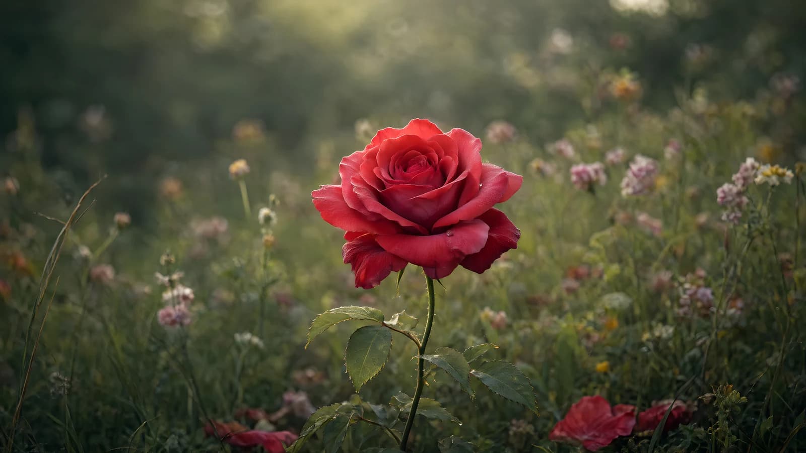 Red Rose in a Meadow