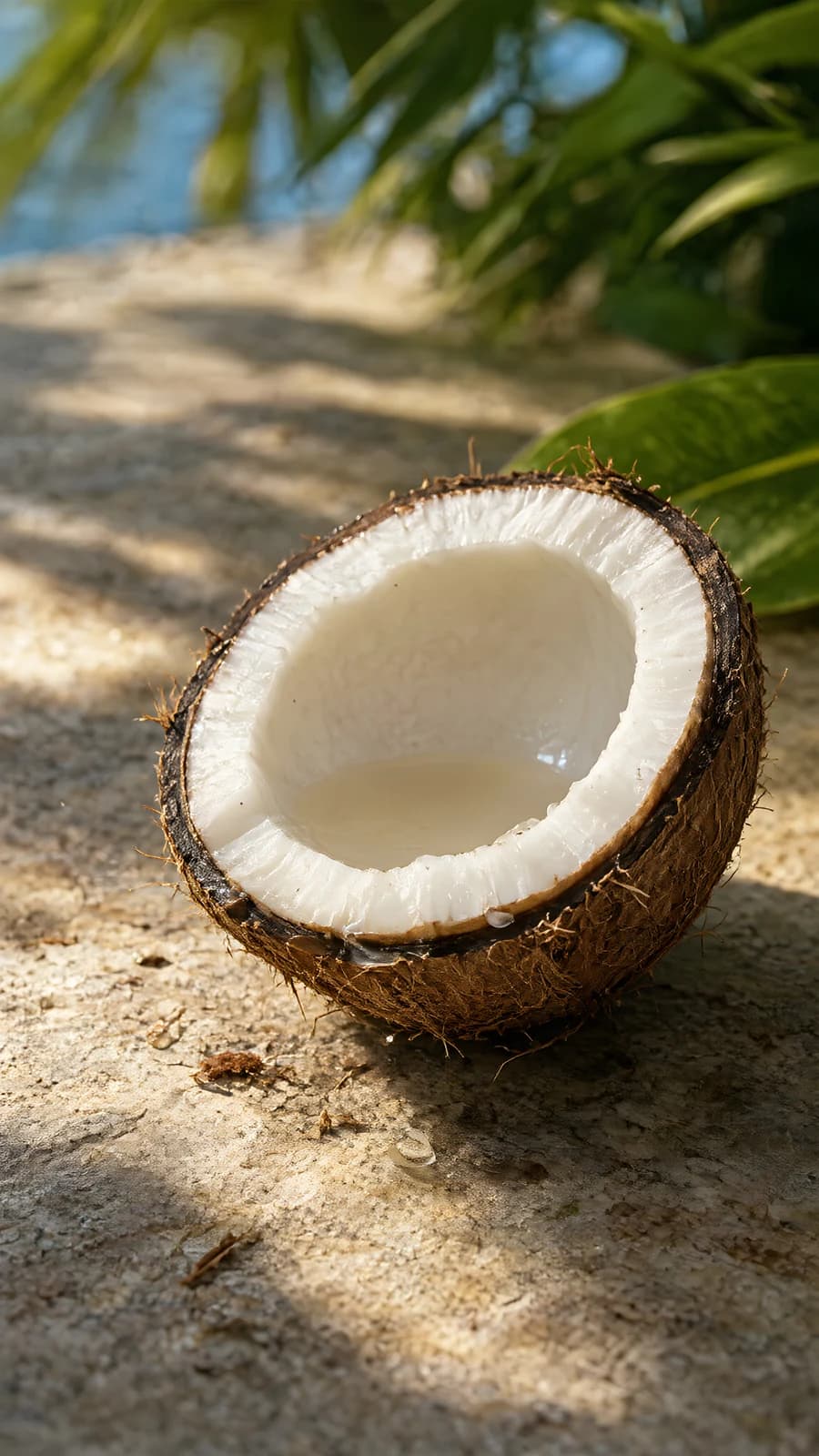 Halved Coconut on Stone