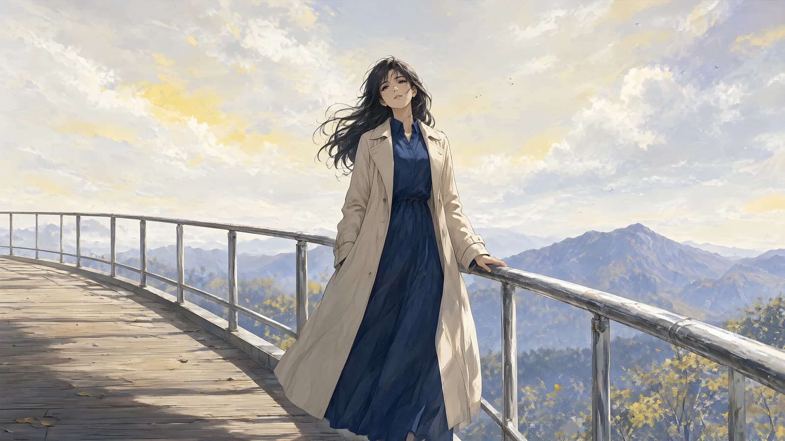 Woman on a Mountain Walkway
