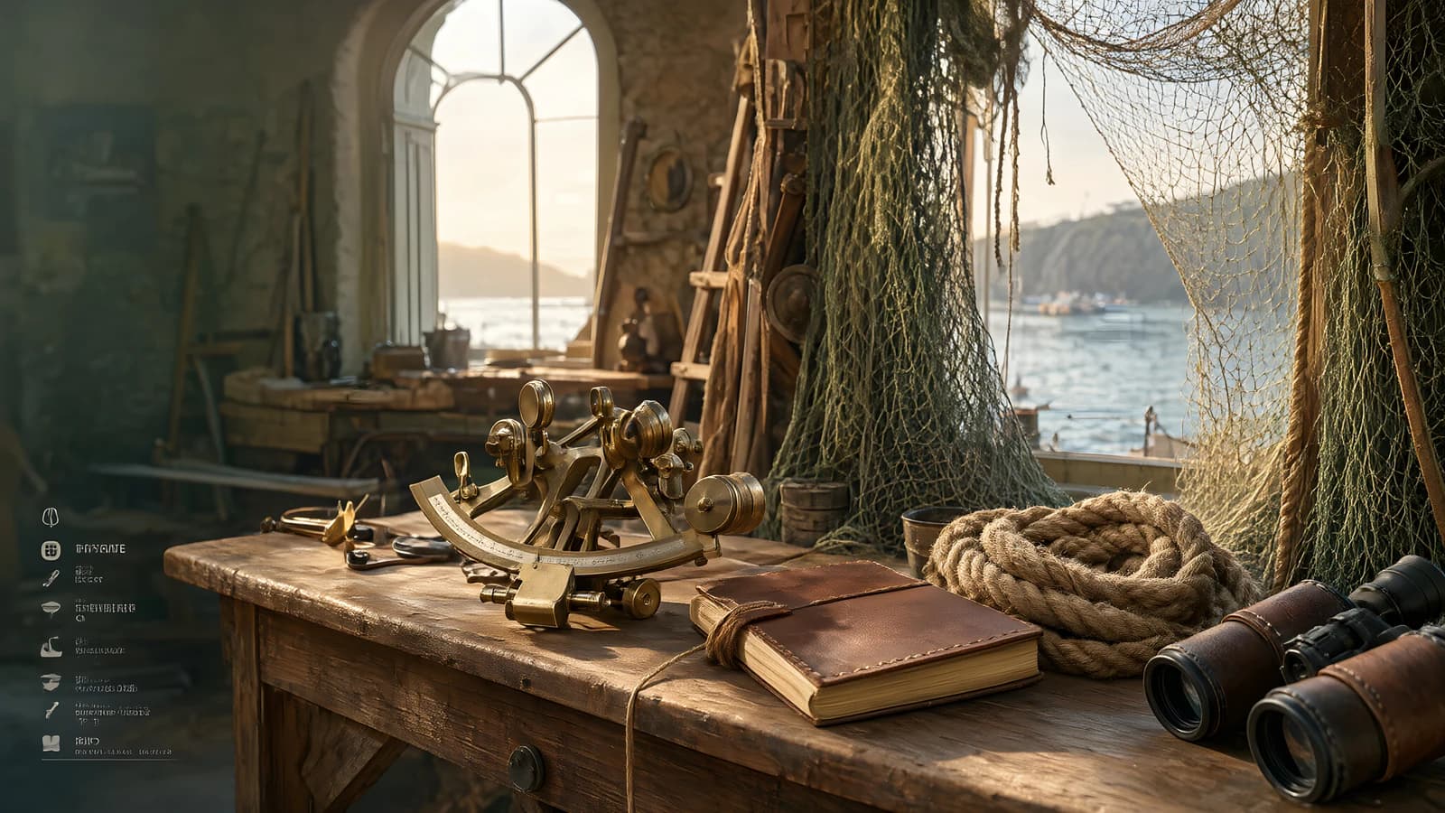 Nautical Instruments on a Wooden Table