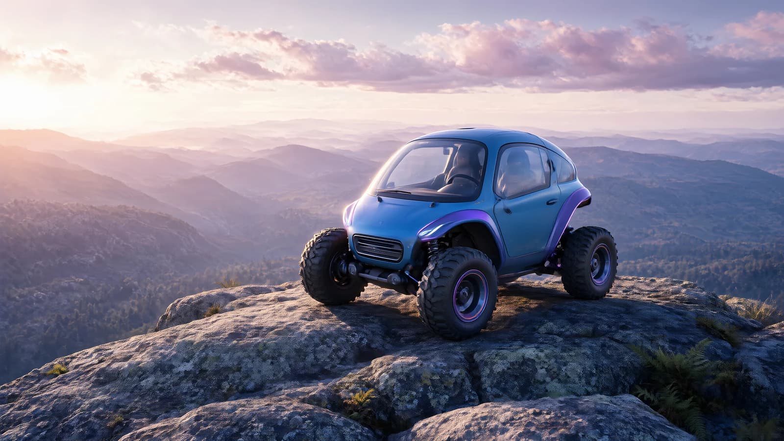 Blue Concept SUV on a Rocky Peak