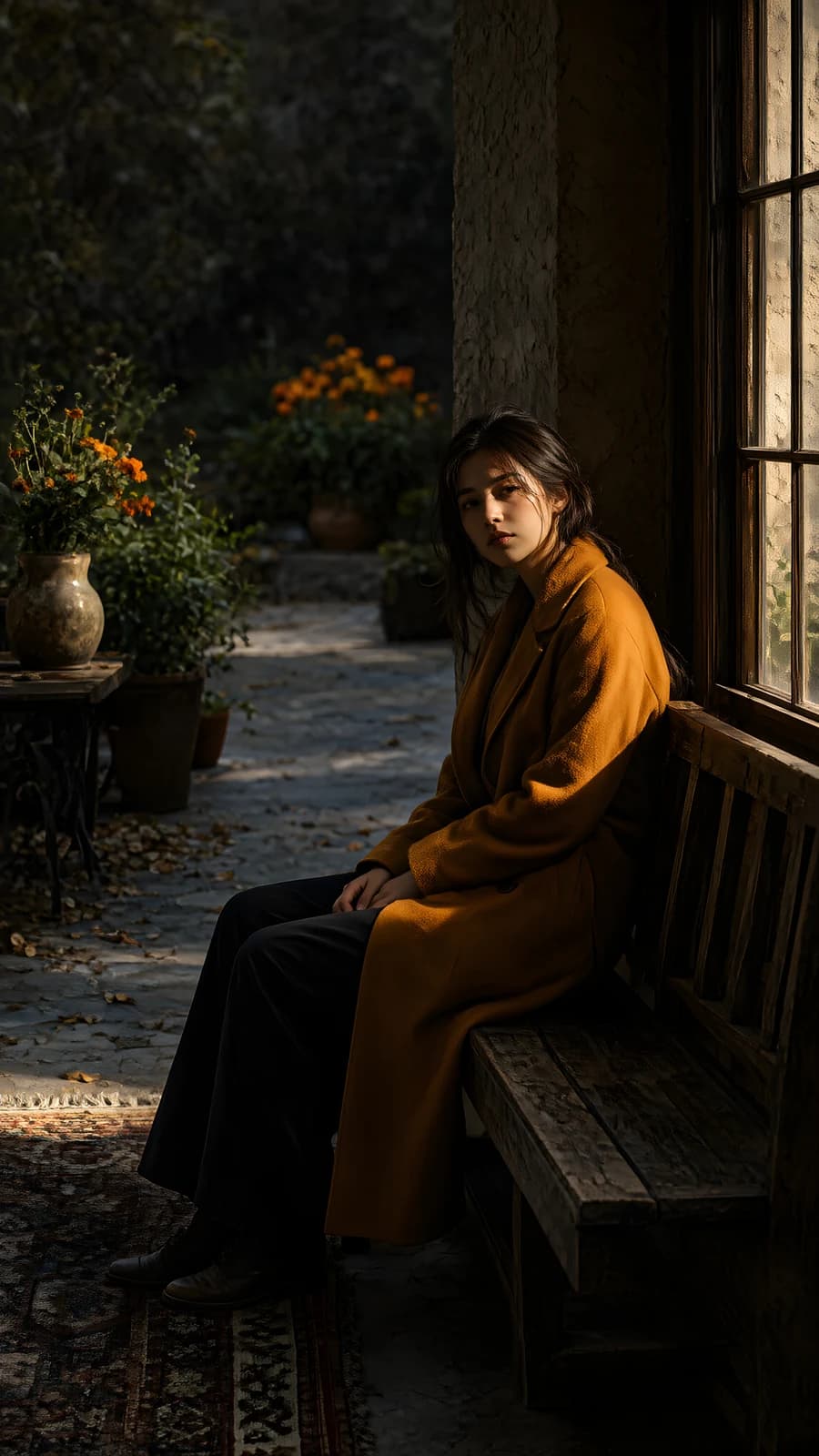 Woman in Amber Coat