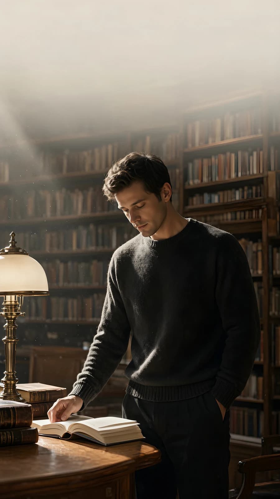 Man Reading in a Library