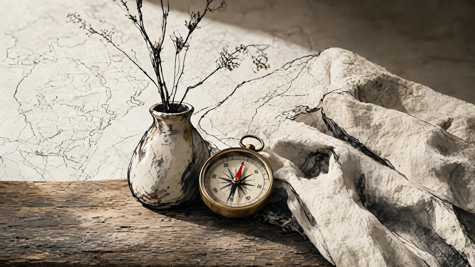 Compass and Vase on Map