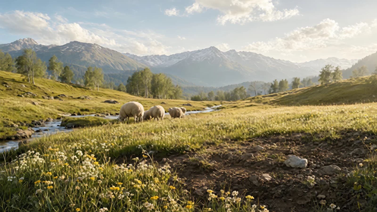 Sheep in a Mountain Meadow