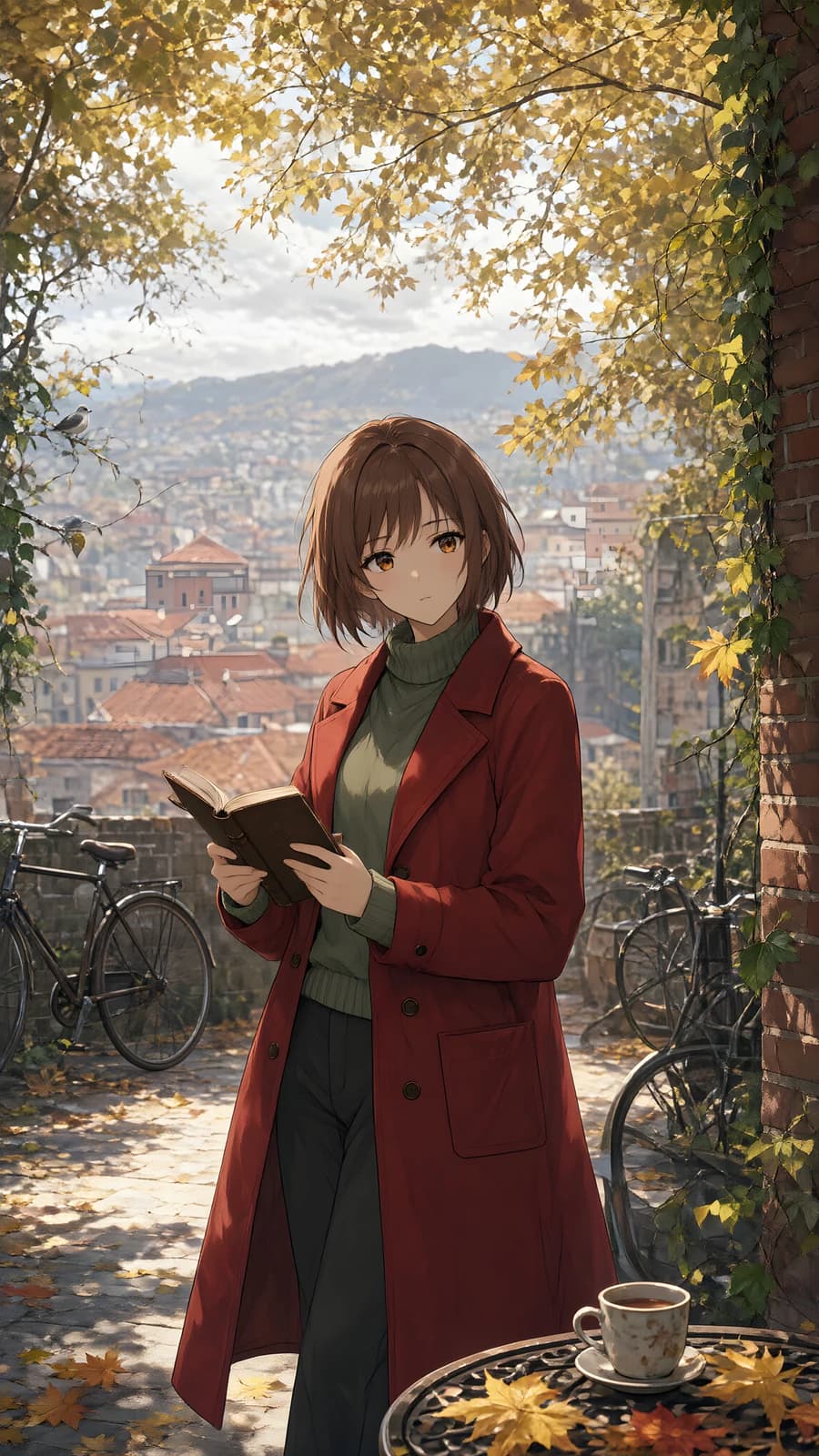 Girl Reading in an Autumn Courtyard