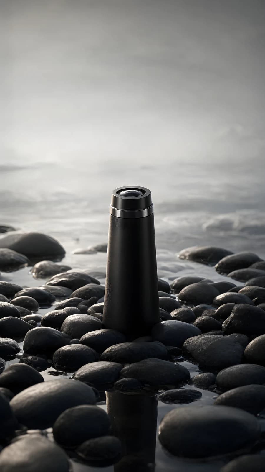Black Thermos on Pebbles