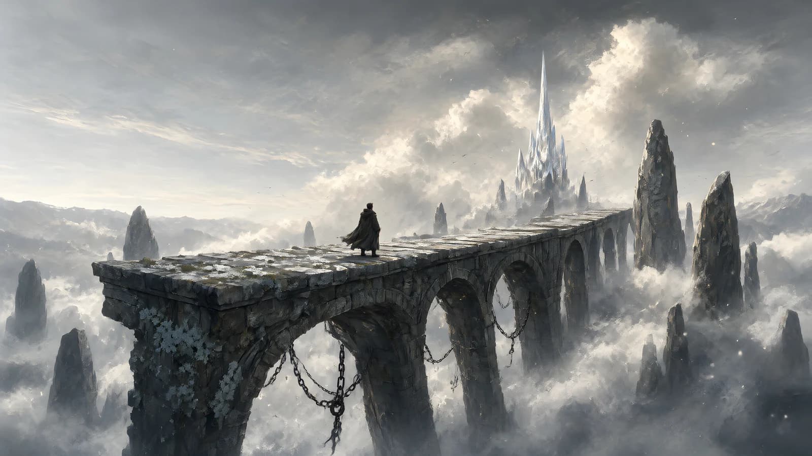 Solitary Figure on a Cloud Bridge