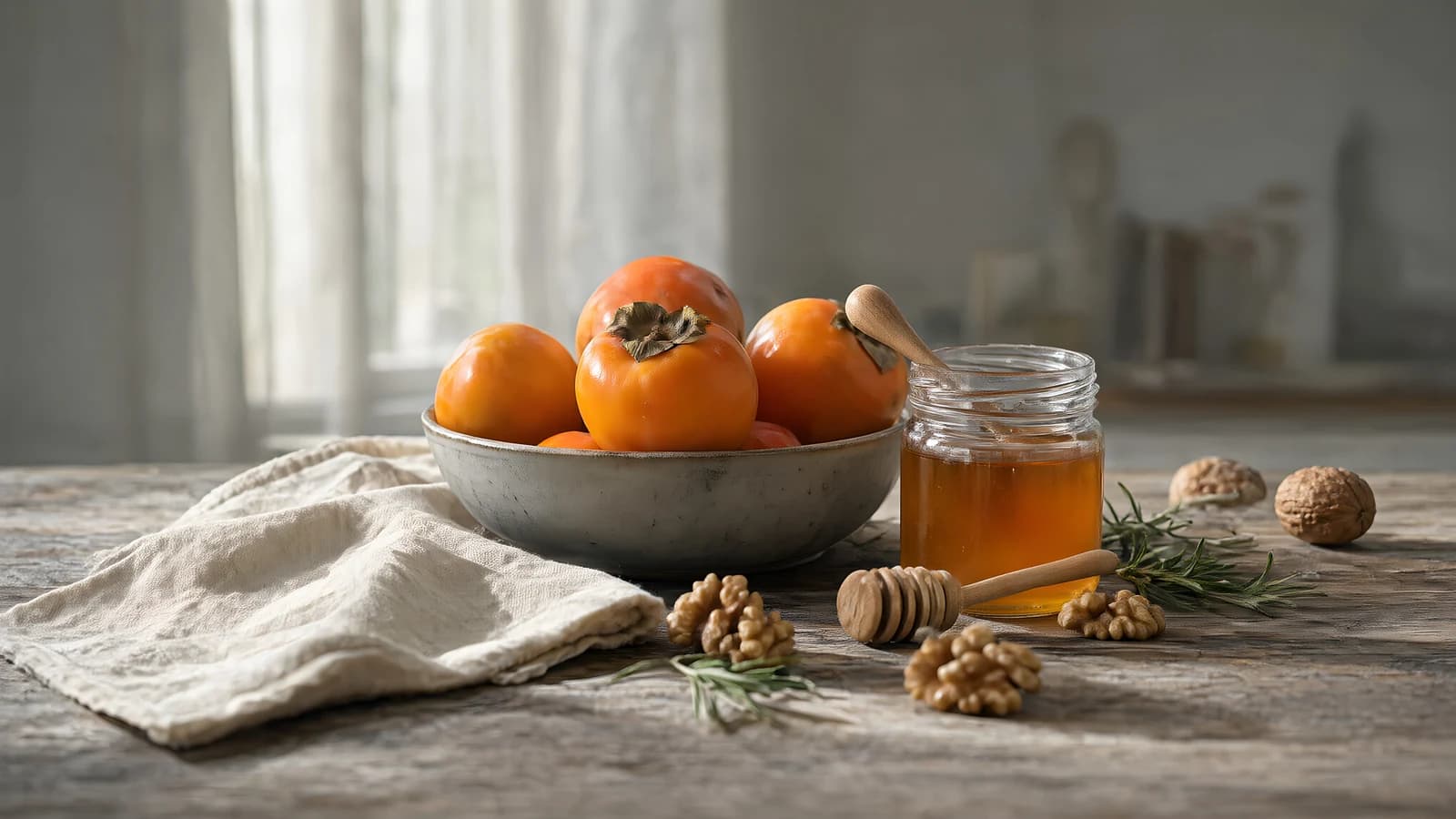 Persimmons, Honey, and Walnuts