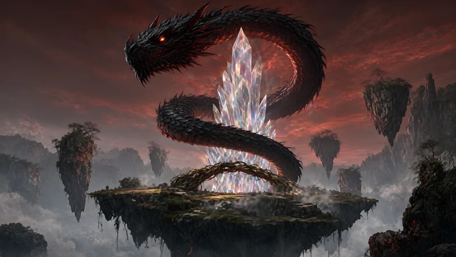 Dragon Coiled Around Crystal