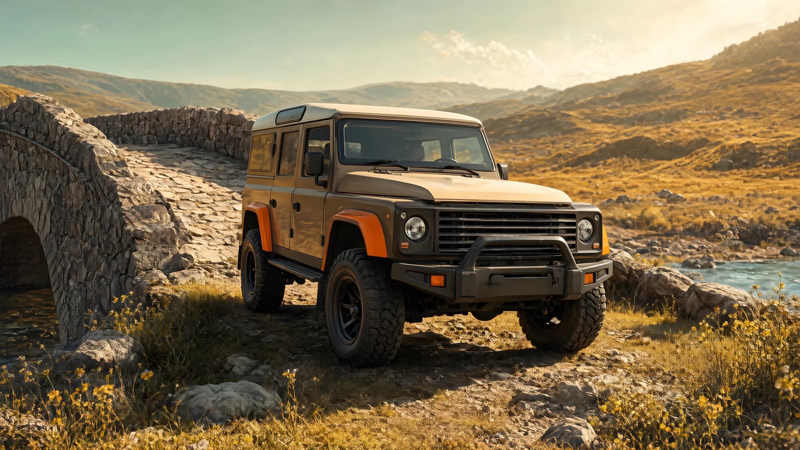 Off-Road Vehicle on a Stone Bridge