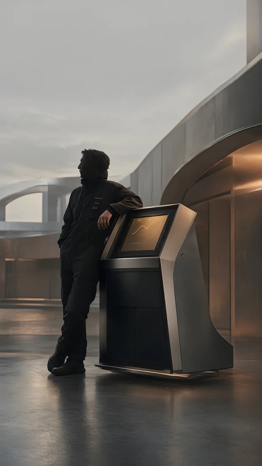 Man at a Futuristic Kiosk