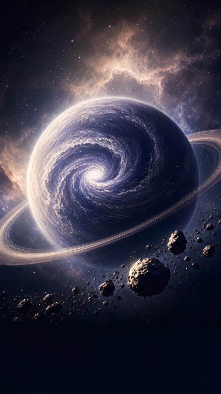 Swirling Ringed Planet