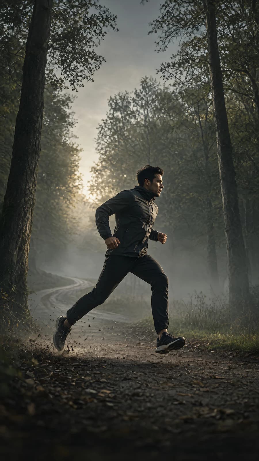 Runner in a Misty Forest