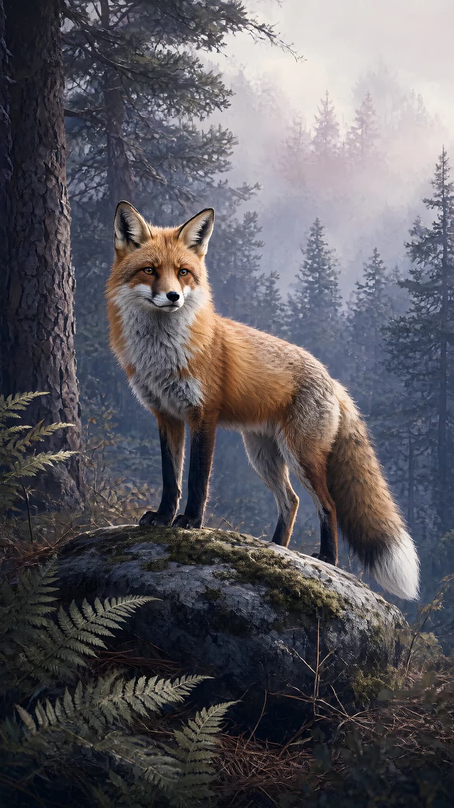 Red Fox in Misty Forest
