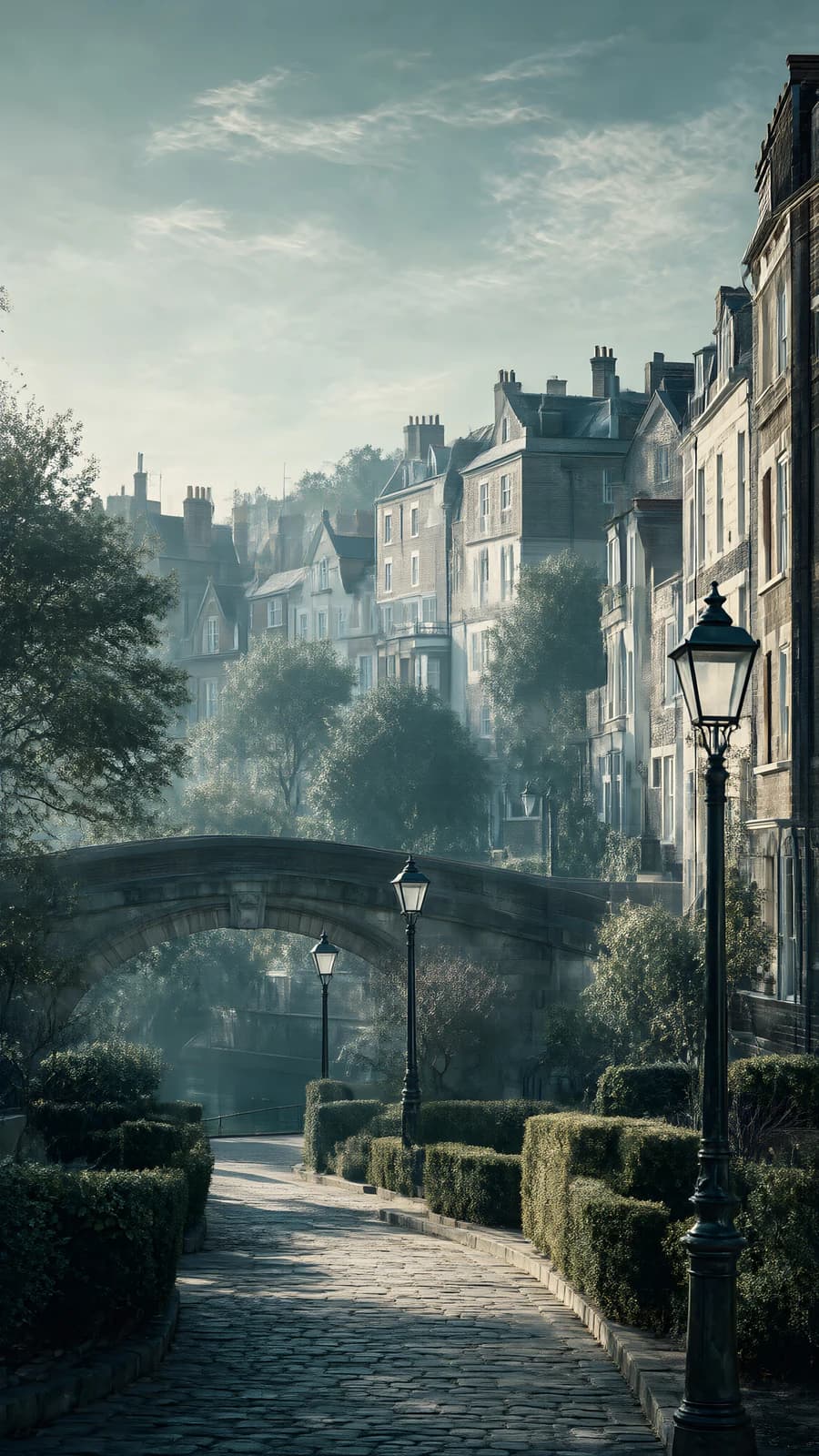 Misty Cobblestone Street
