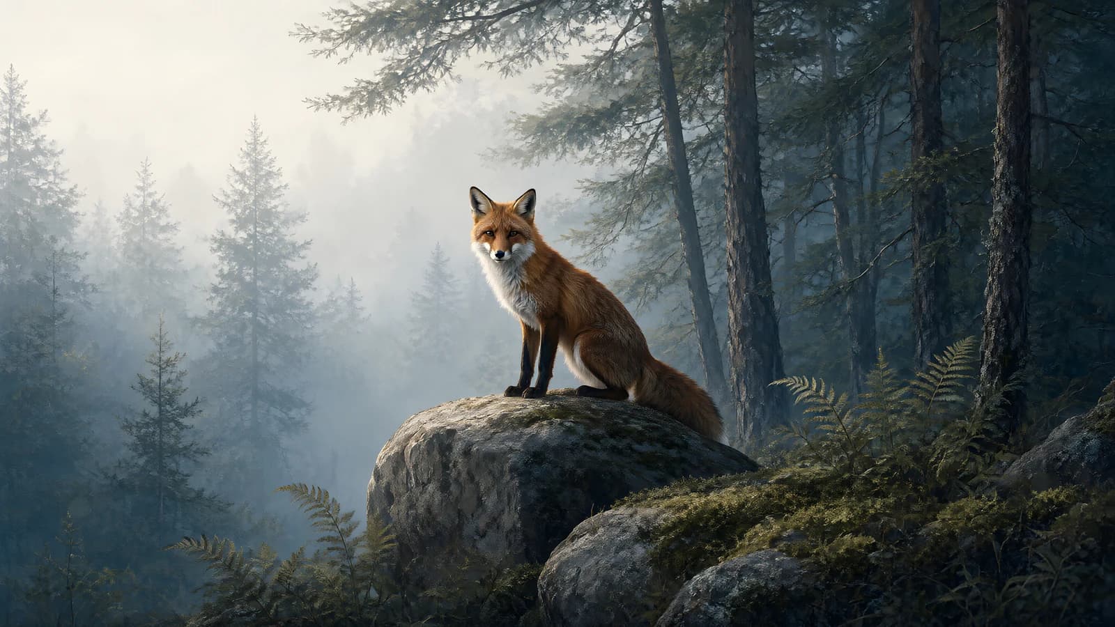 Fox on a Misty Rock