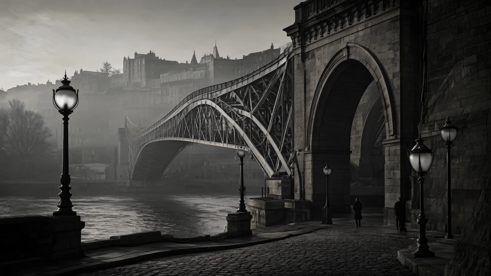 Misty Bridge and Stone Arch