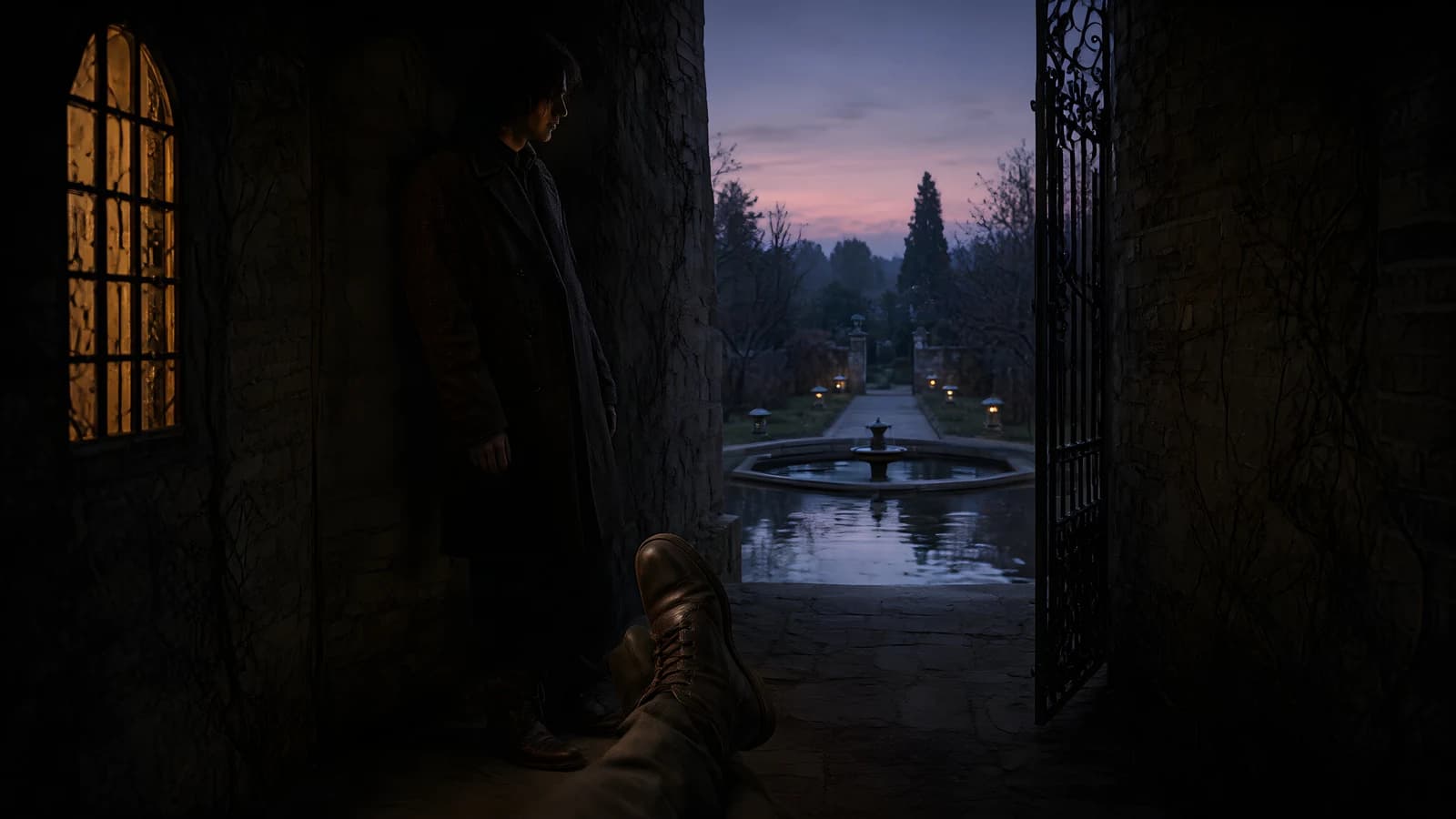View from a Dark Stone Archway