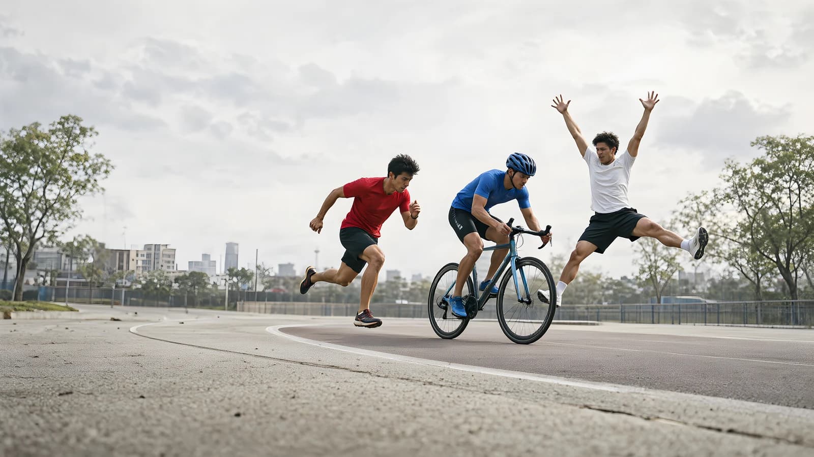 Three Athletes in Motion
