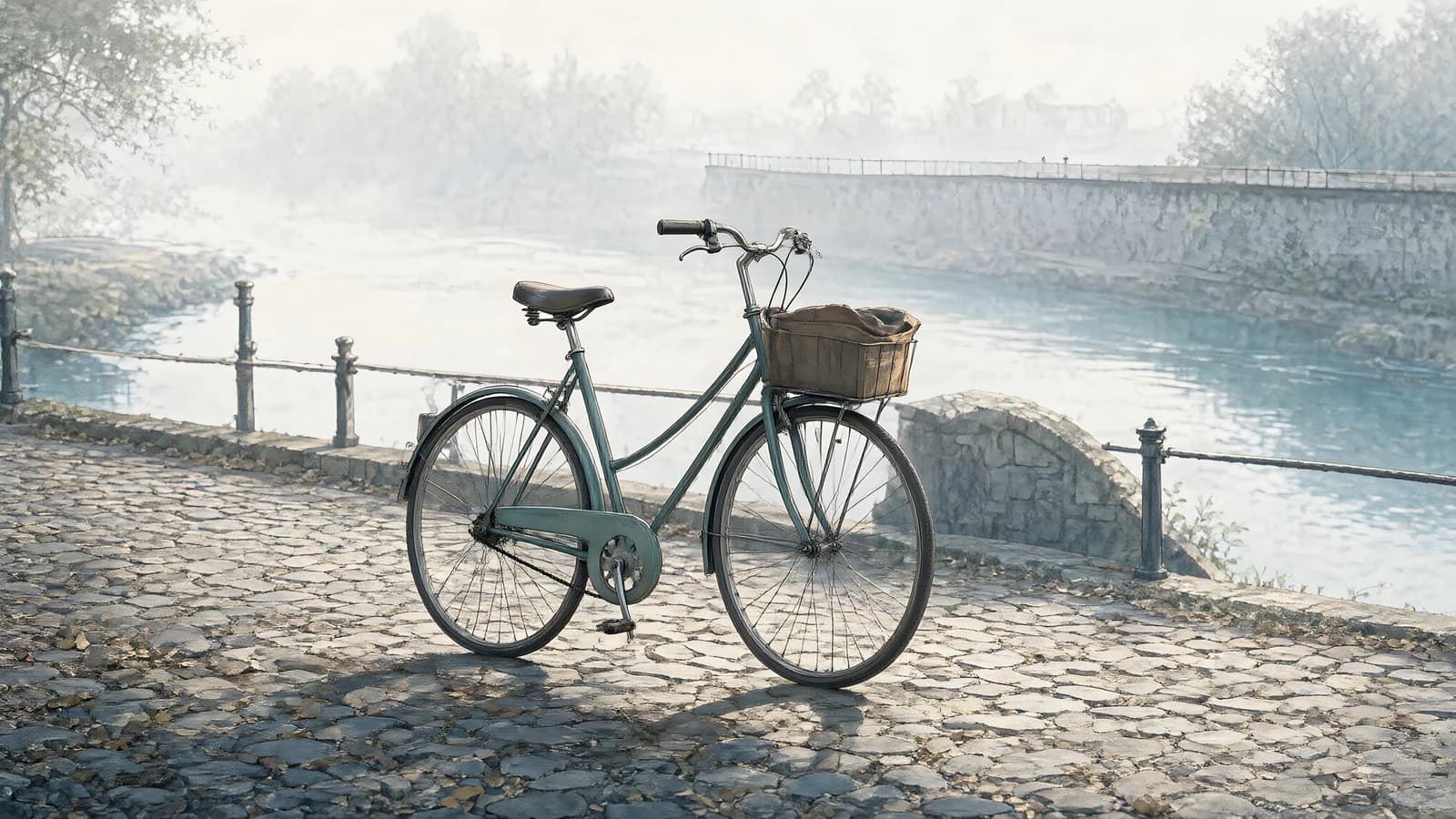 Vintage Bicycle by a Misty River