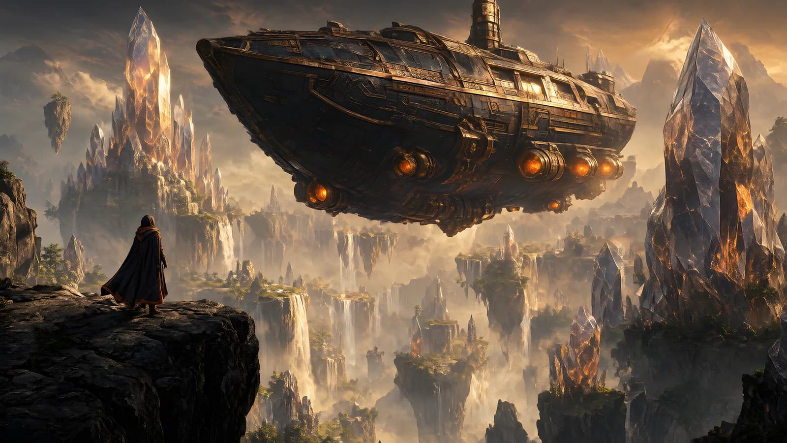 Cloaked Figure and Hovering Ship