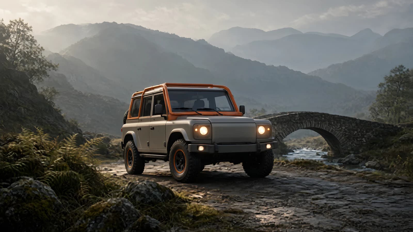 Off-Road Vehicle in Mountain Landscape