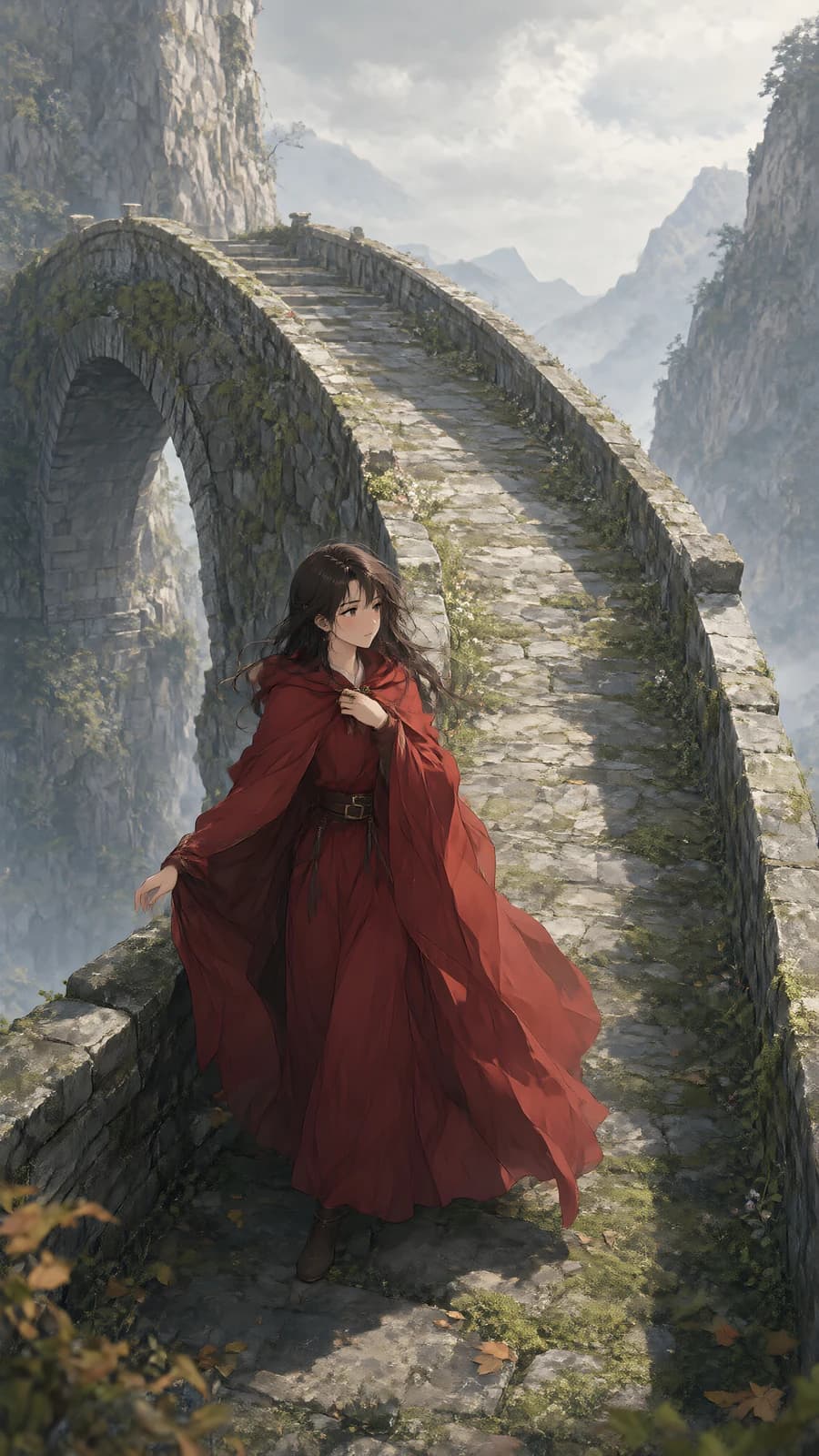 Red Robe on Ancient Bridge