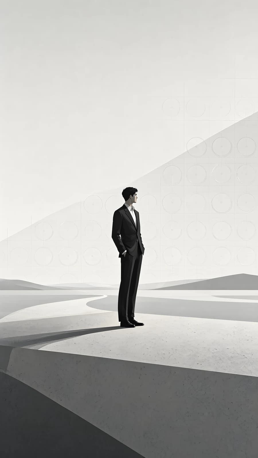 Man in a Suit on a Concrete Platform