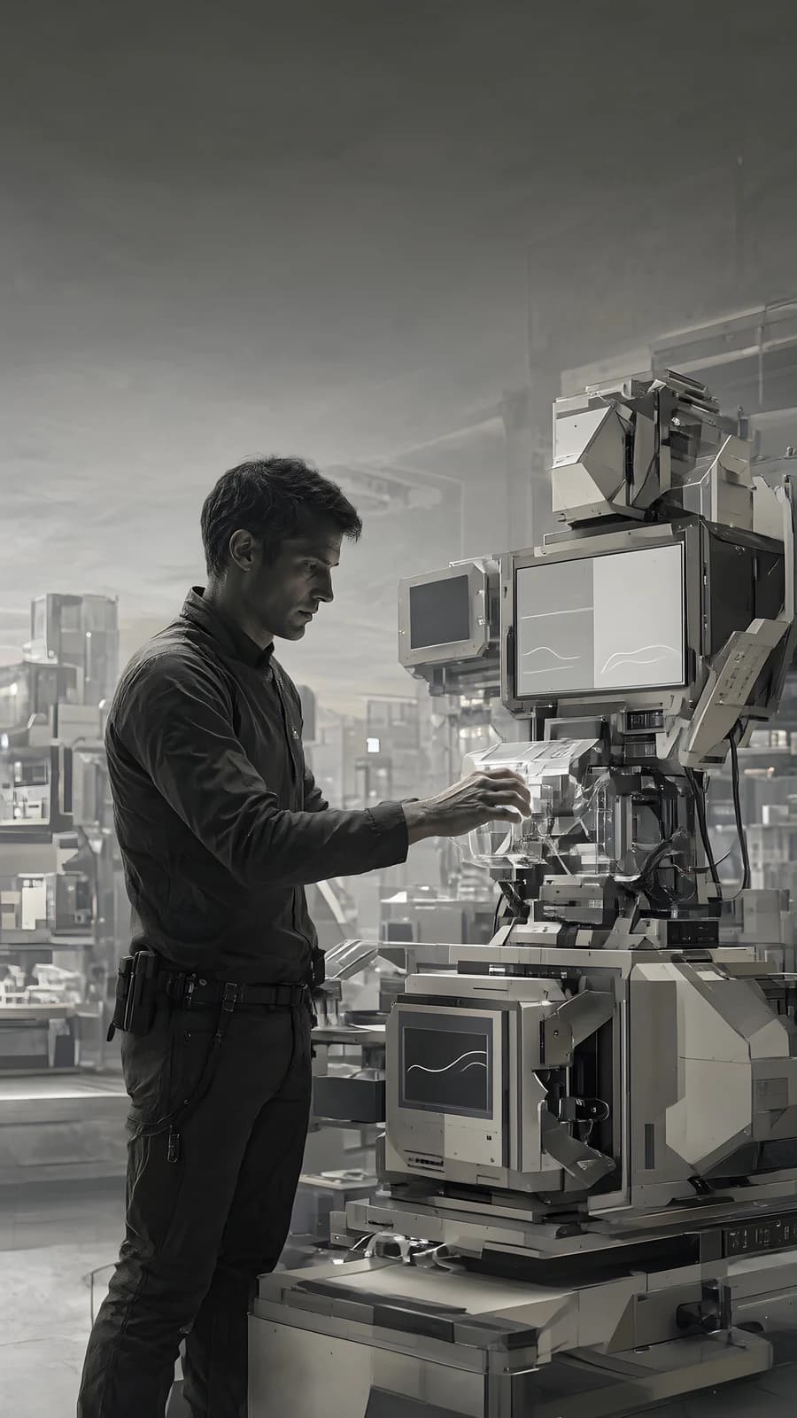 Man Operating Complex Machinery