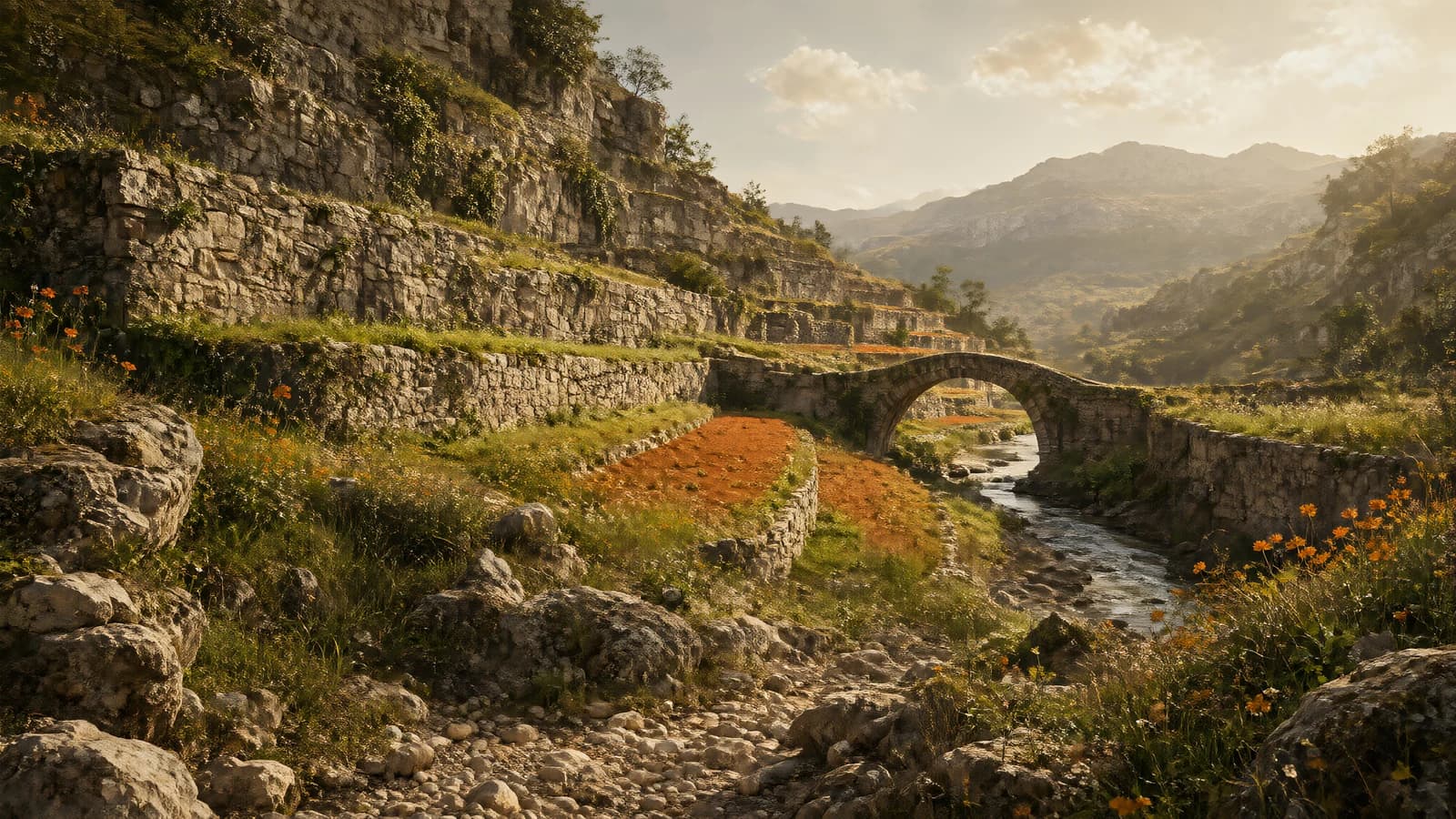Stone Bridge in a Mountain Valley