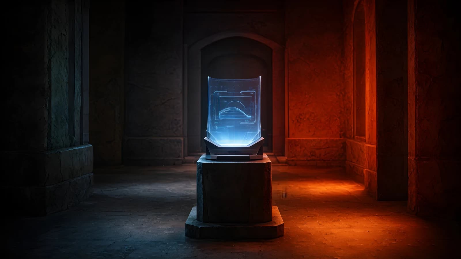 Glowing Hologram in Stone Hall