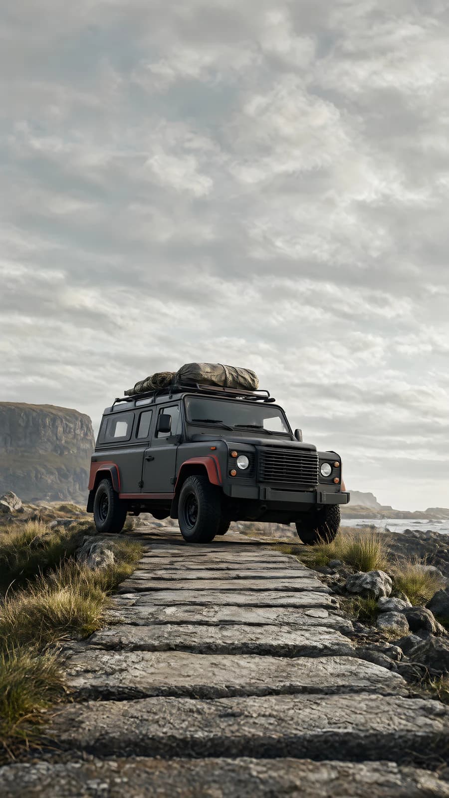 Off-Road Vehicle on a Stone Path