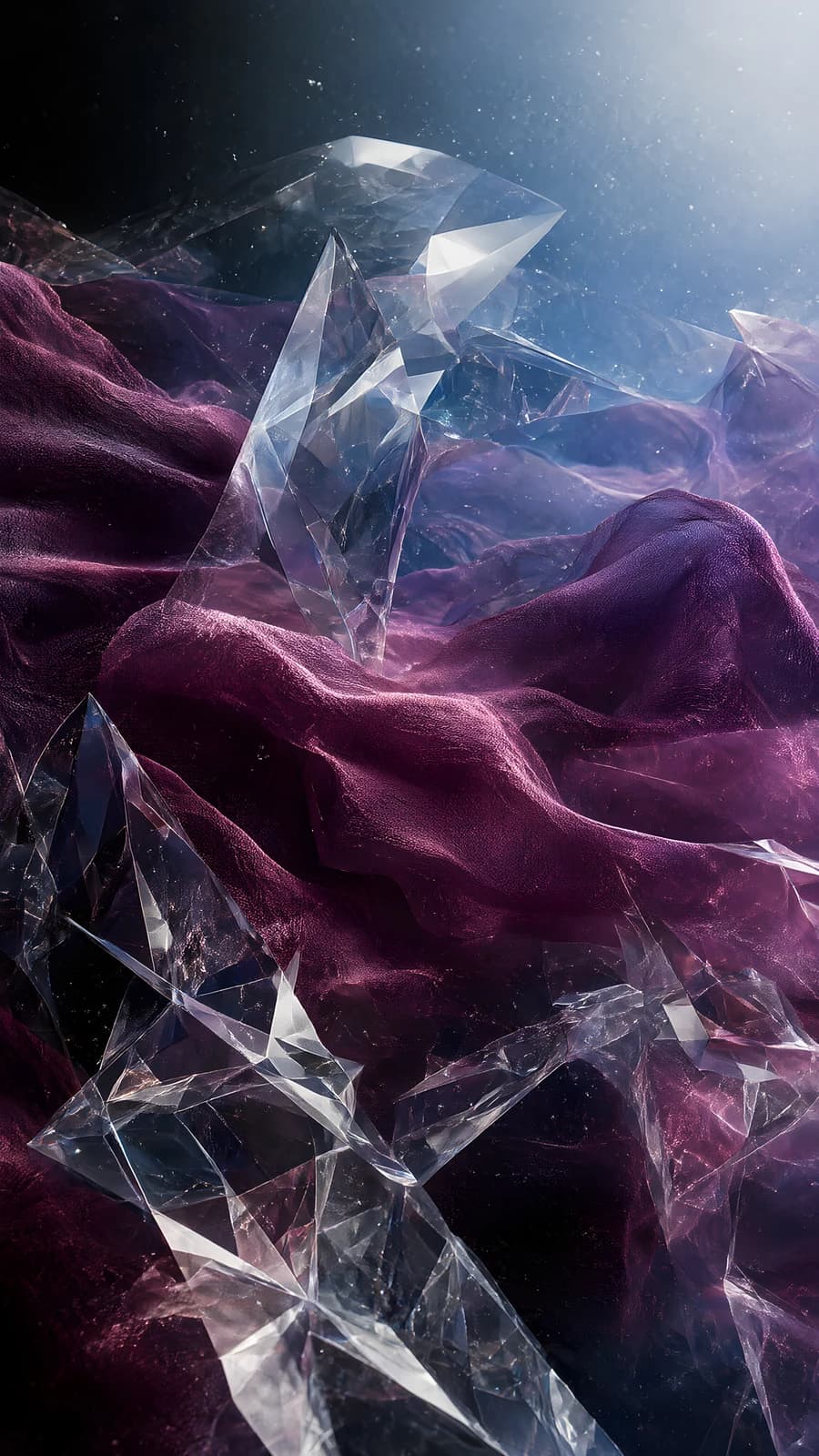 Crystal Clusters on Purple Fabric
