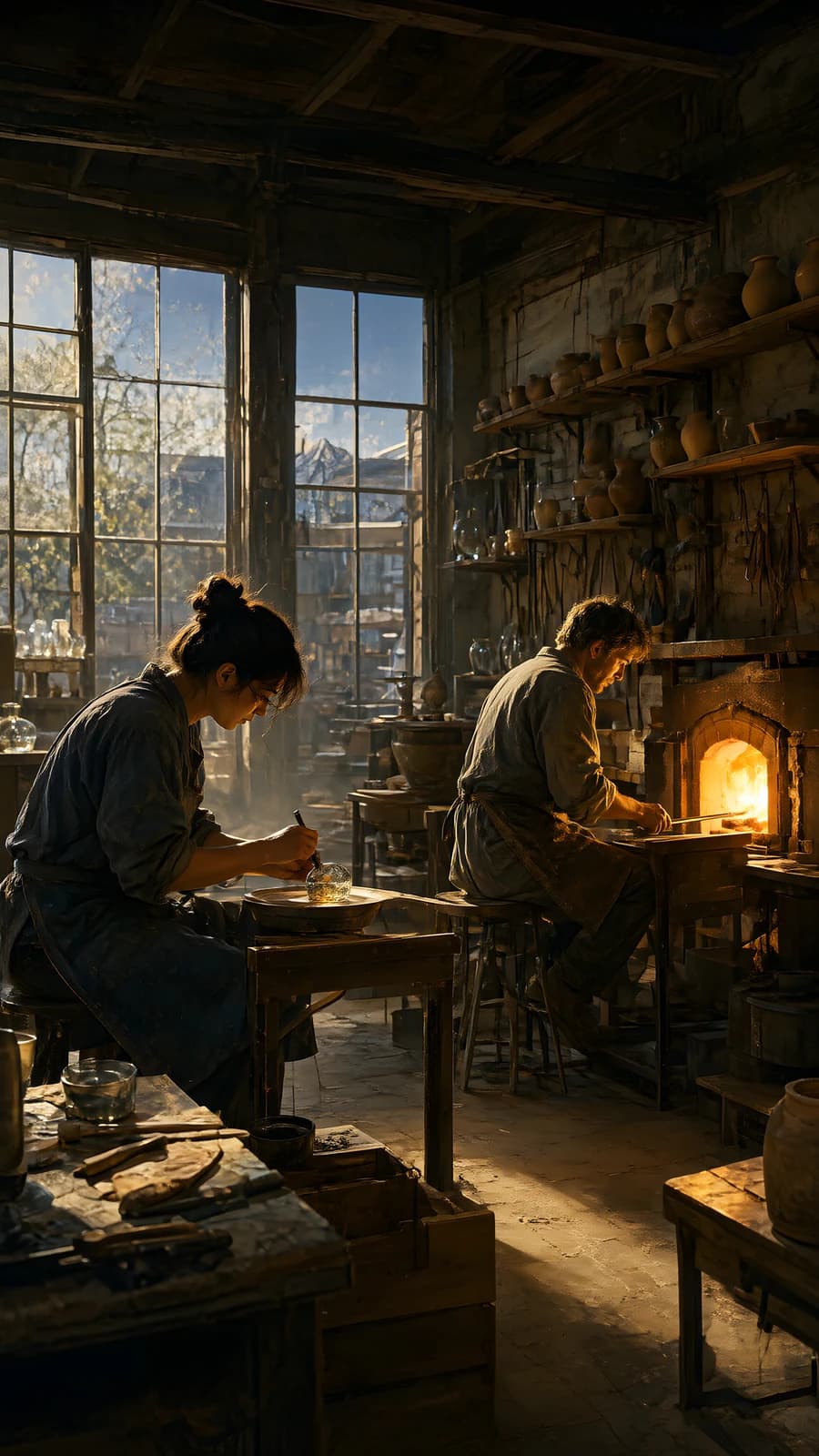 Artisans in a Sunlit Workshop