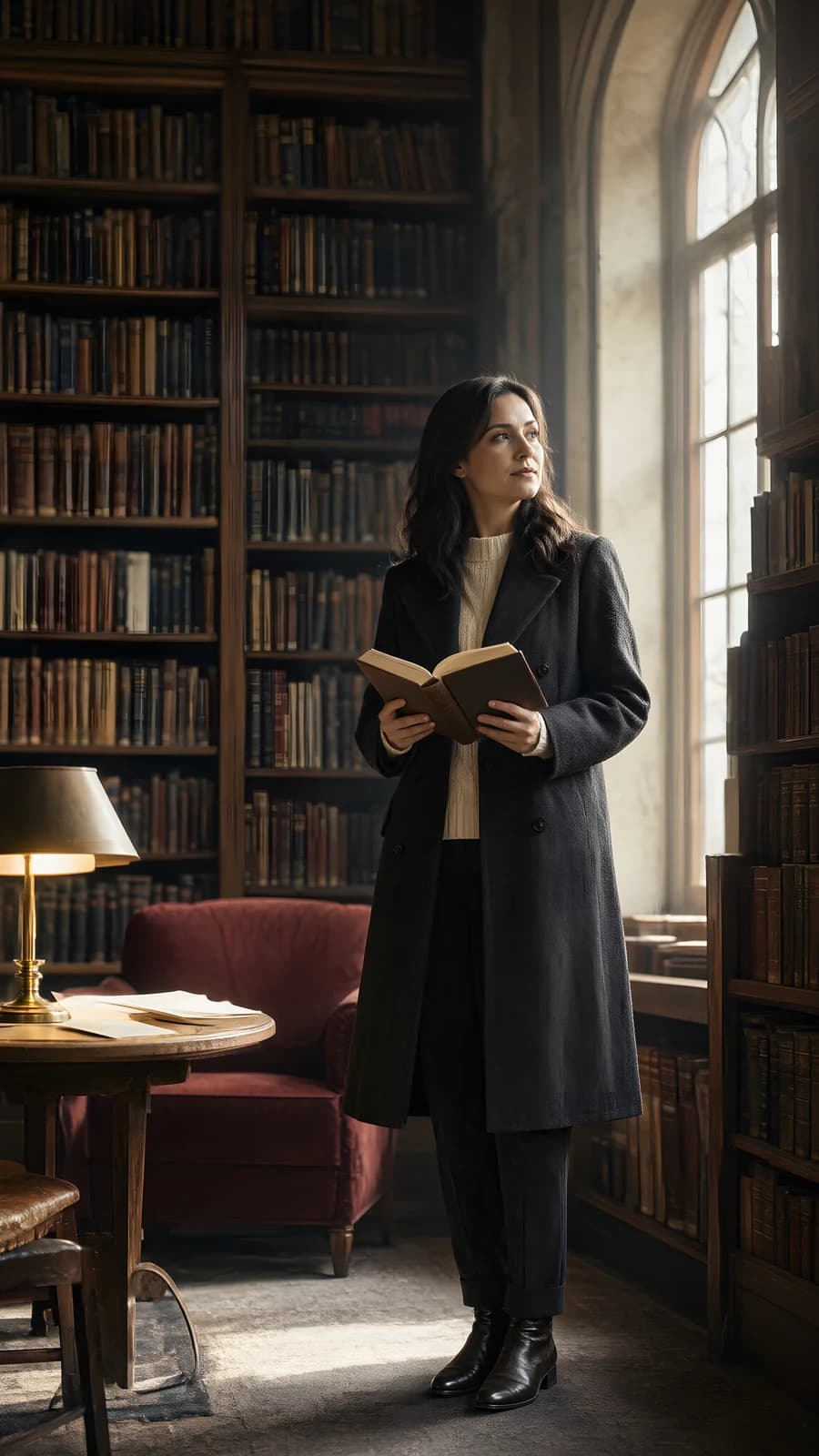 Woman Reading in a Library