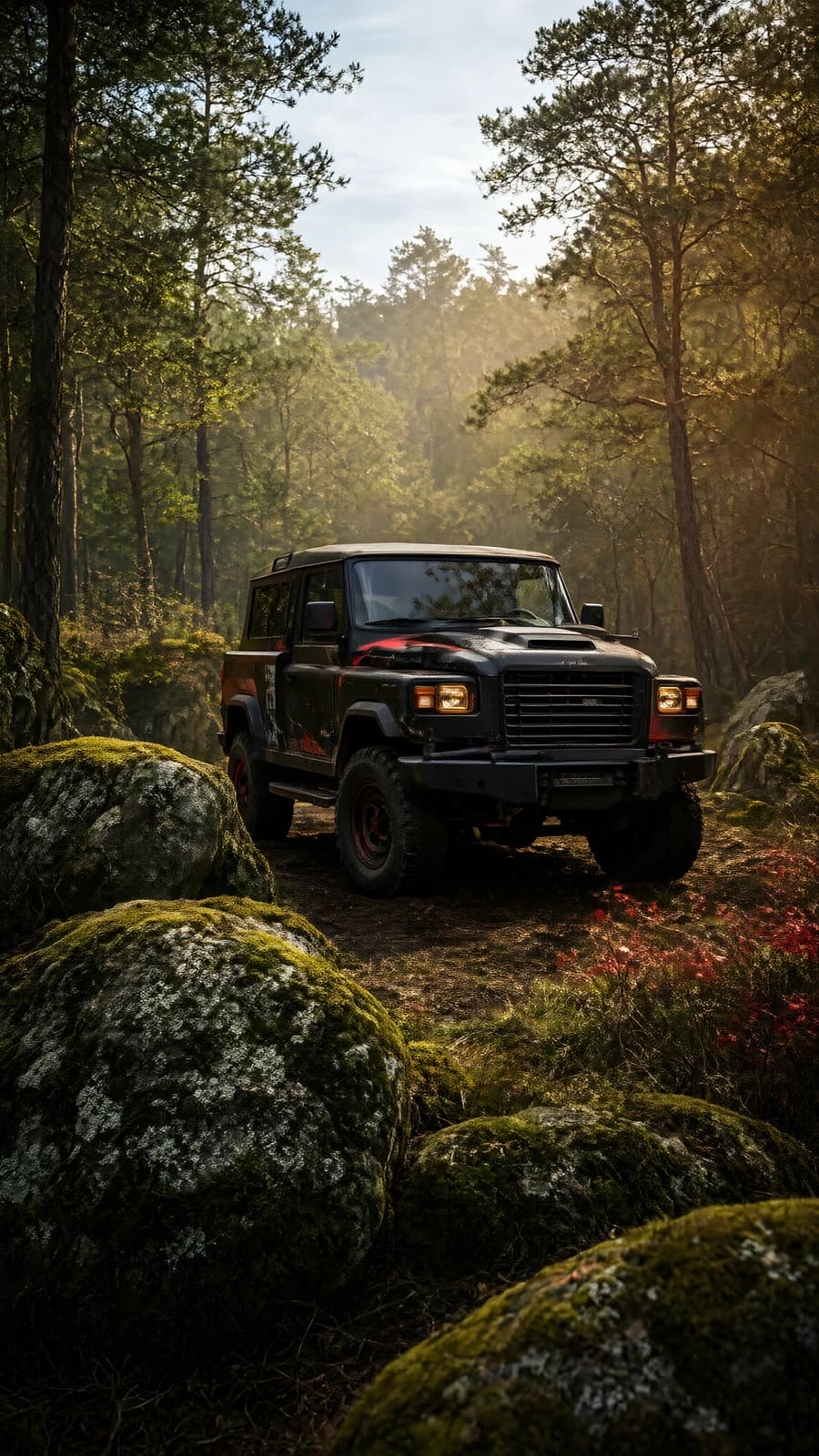 Off-road vehicle in a forest