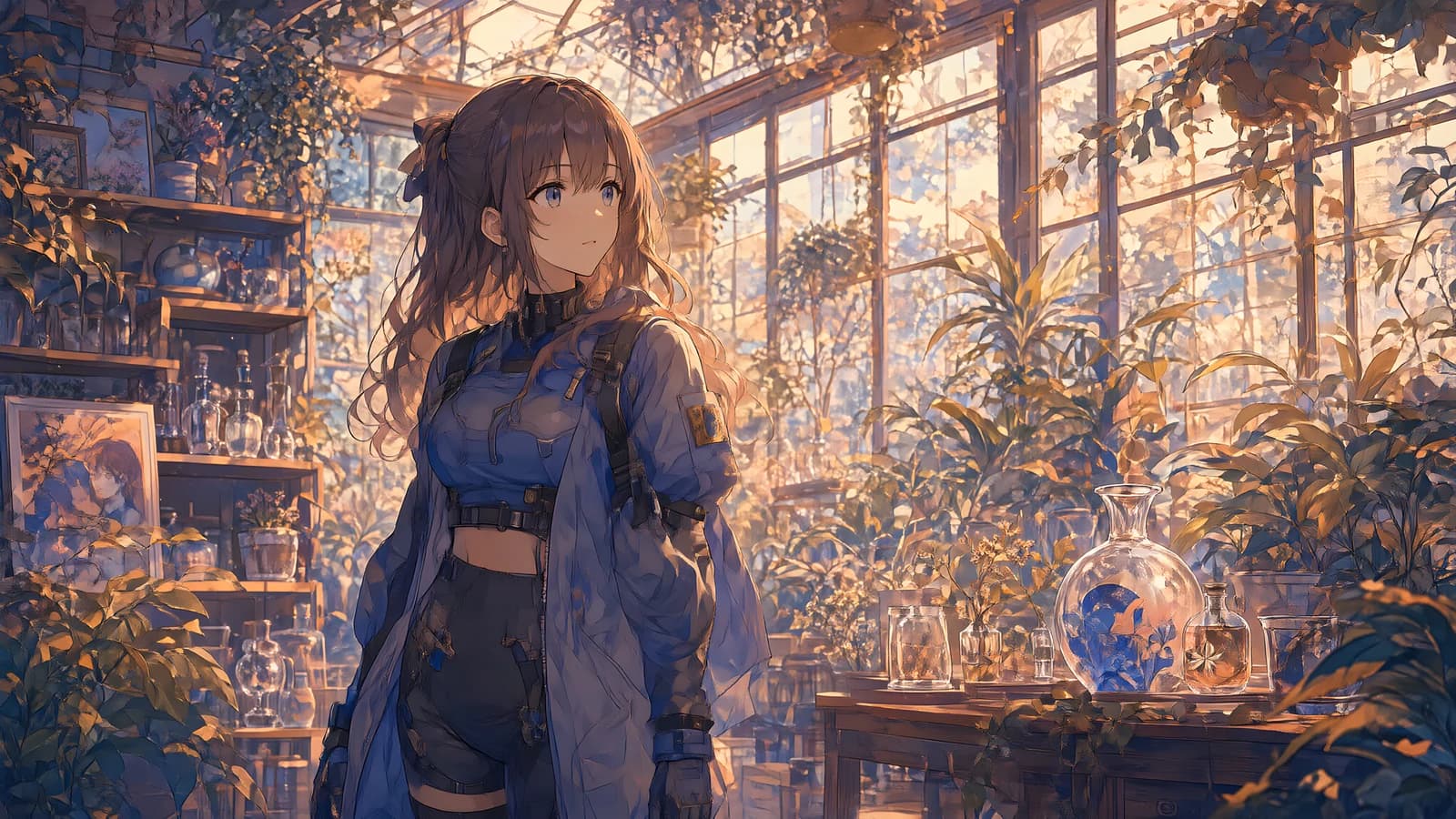 Girl in a Sunlit Greenhouse