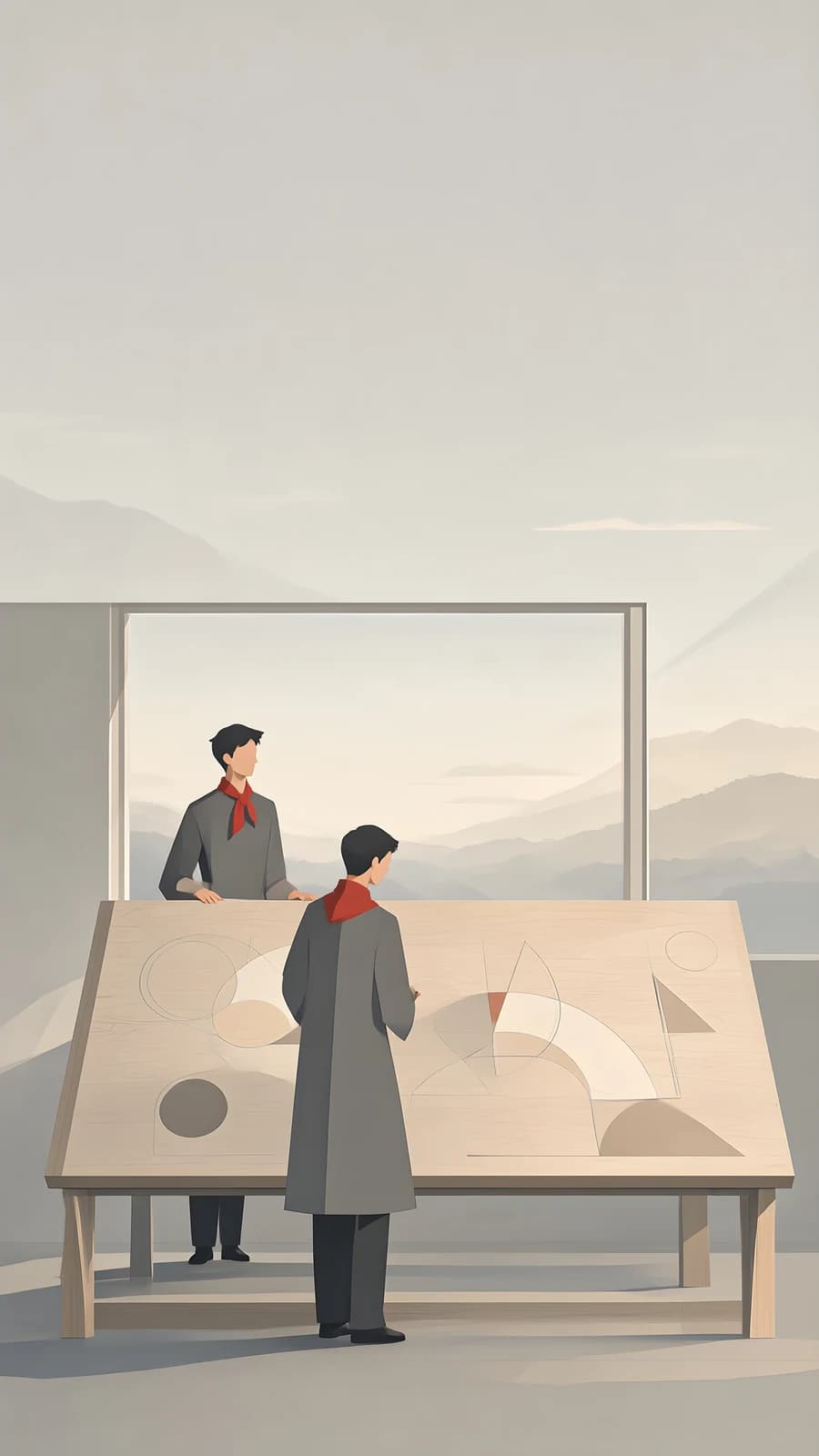 Two Figures at a Drafting Table