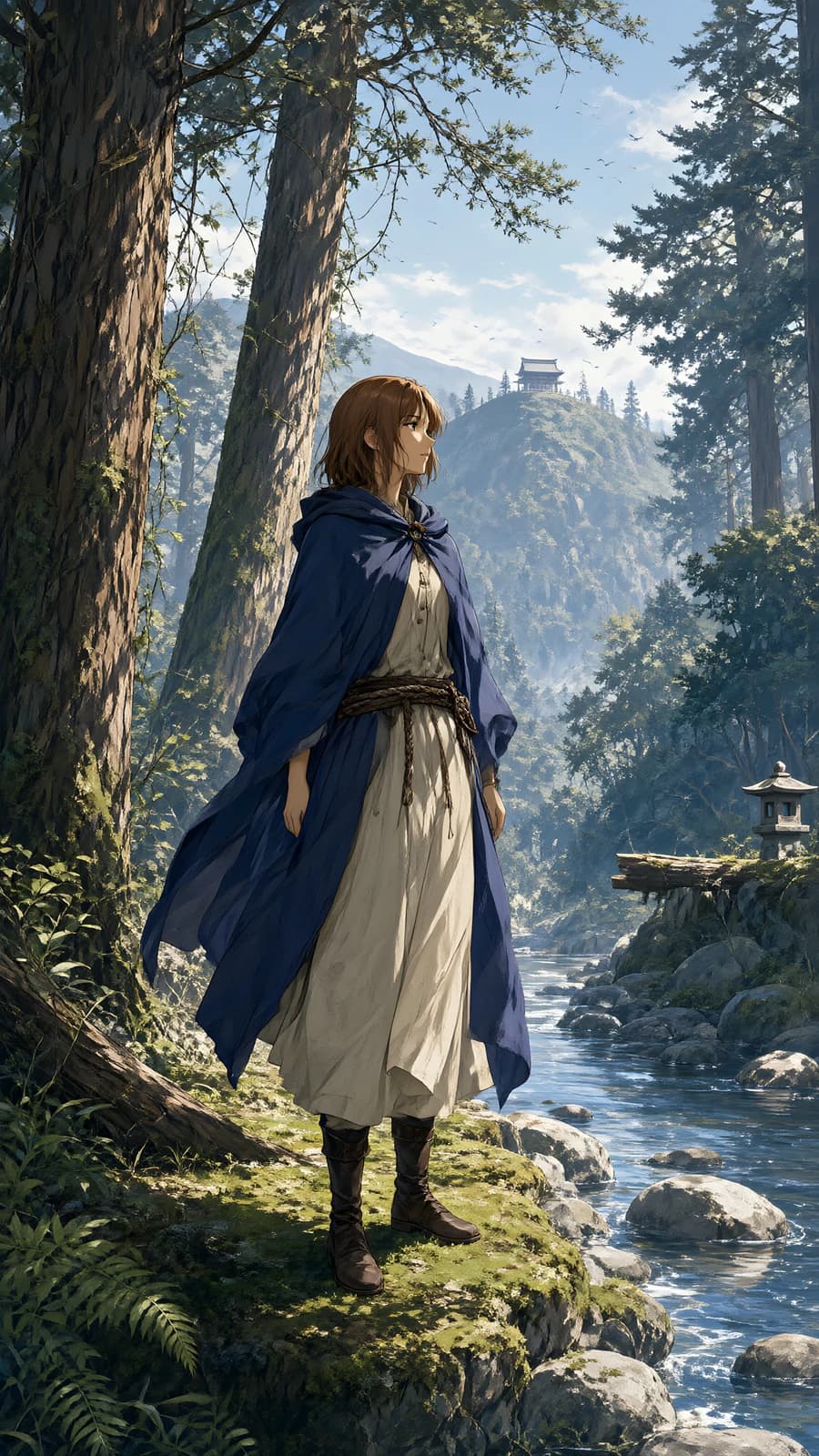 Traveler by the Forest Stream