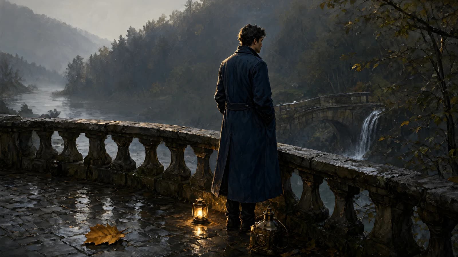 Man on a Misty Bridge