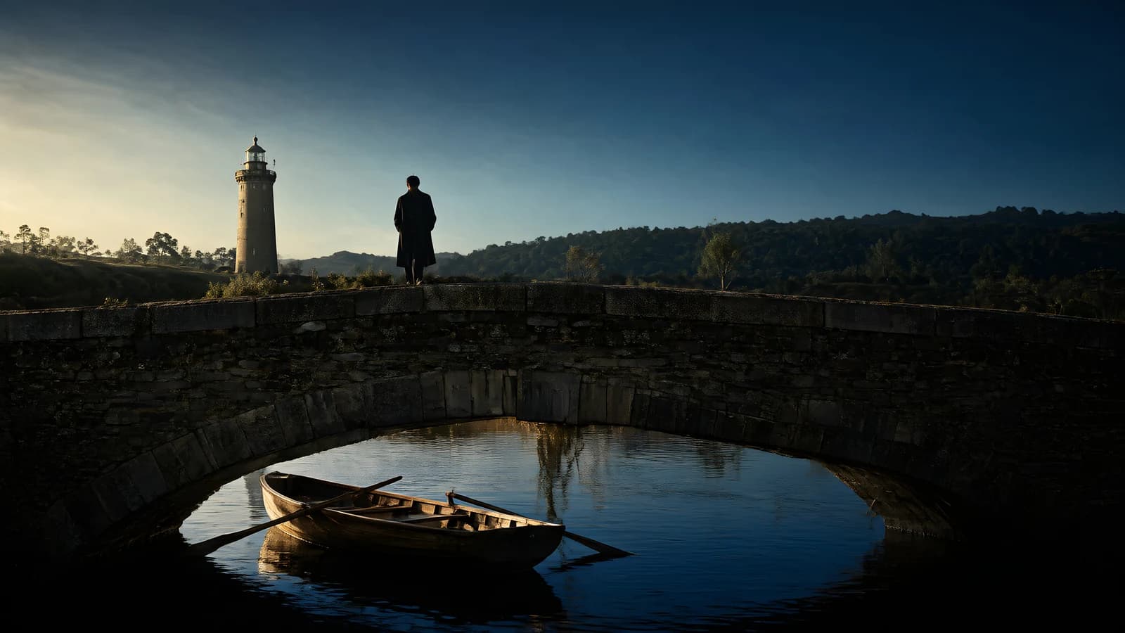 Silhouette on a Stone Bridge