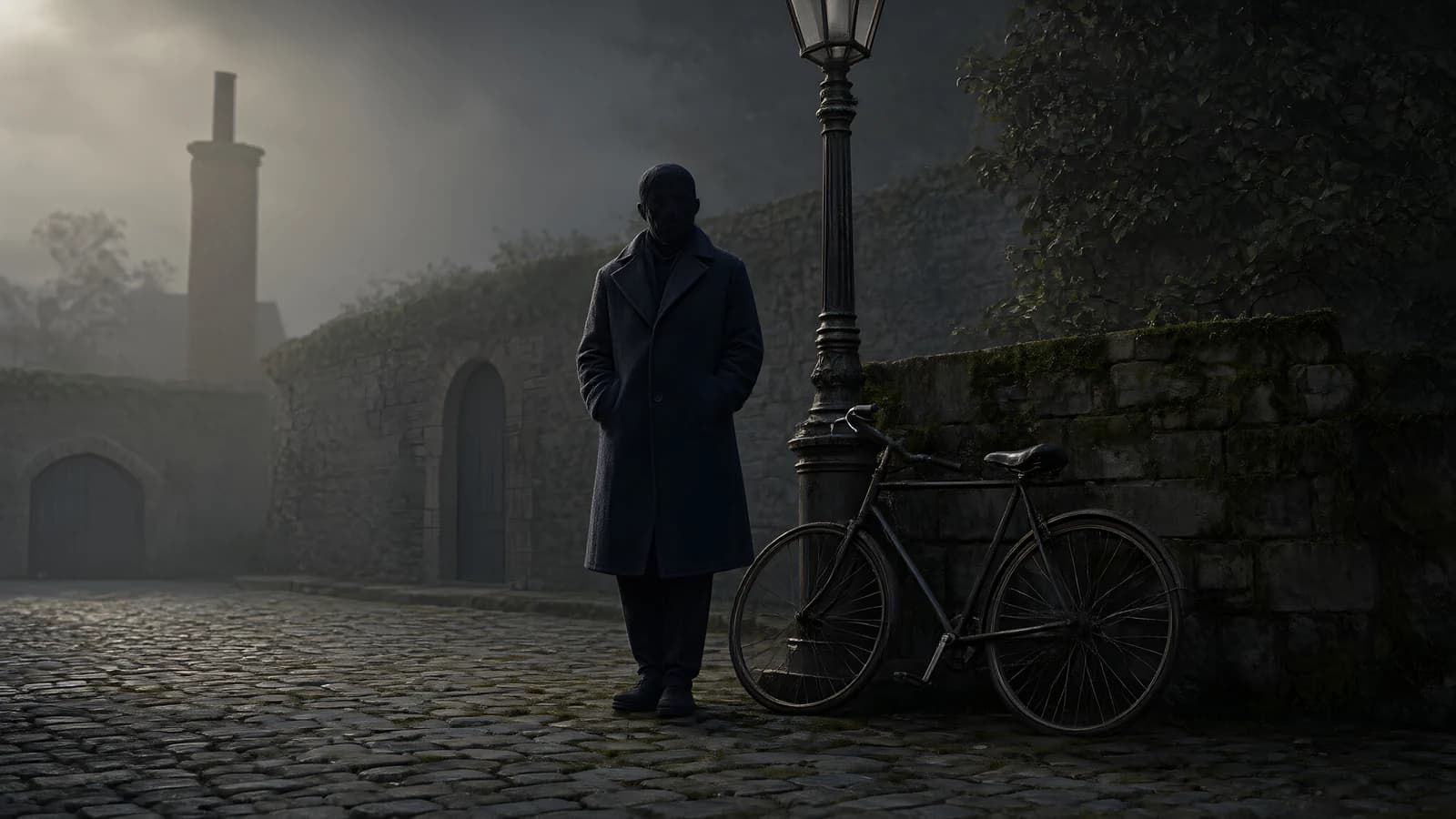 Man and Bicycle in Fog