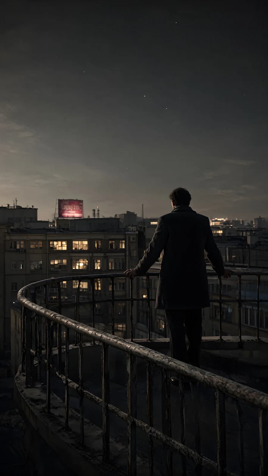 Man on a Rooftop at Dusk