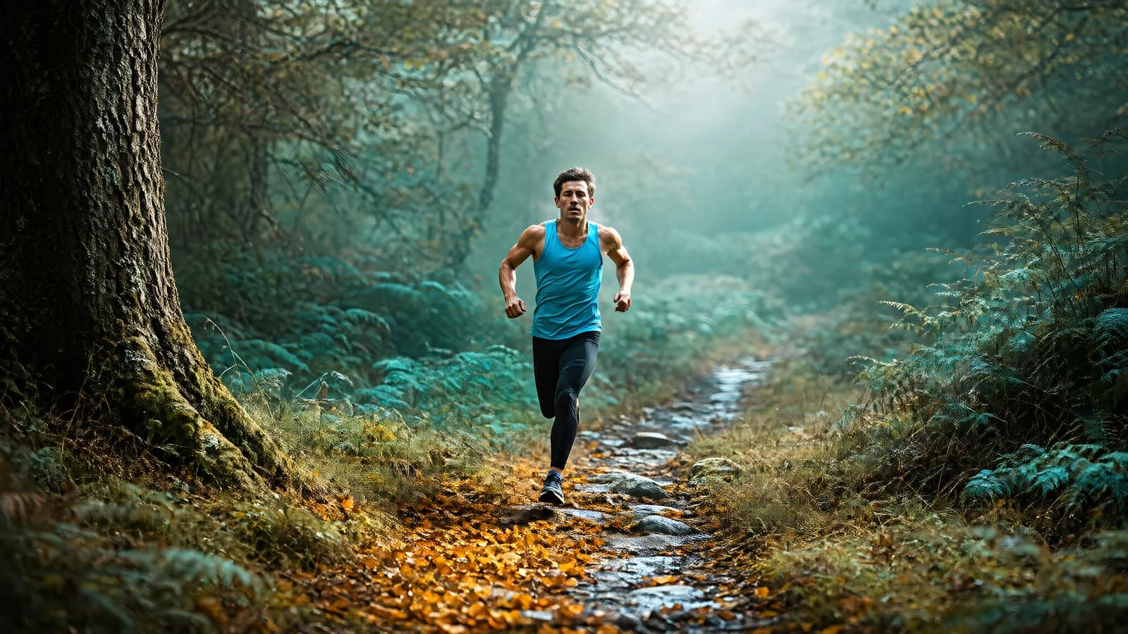Man Running on a Forest Trail