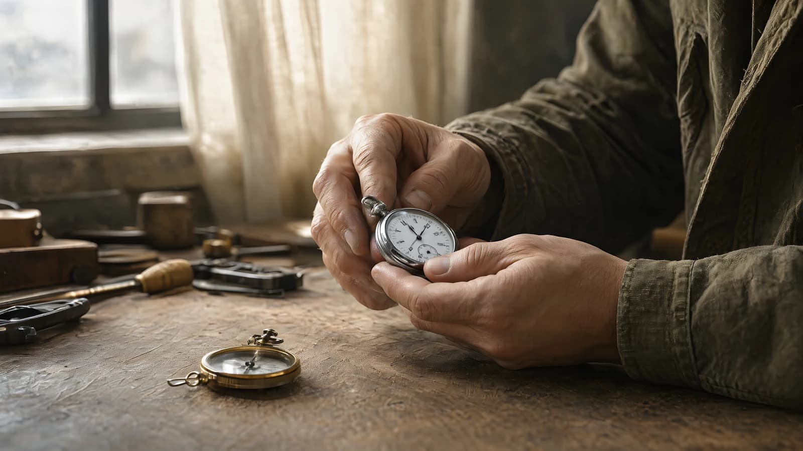 Hands Examining a Pocket Watch