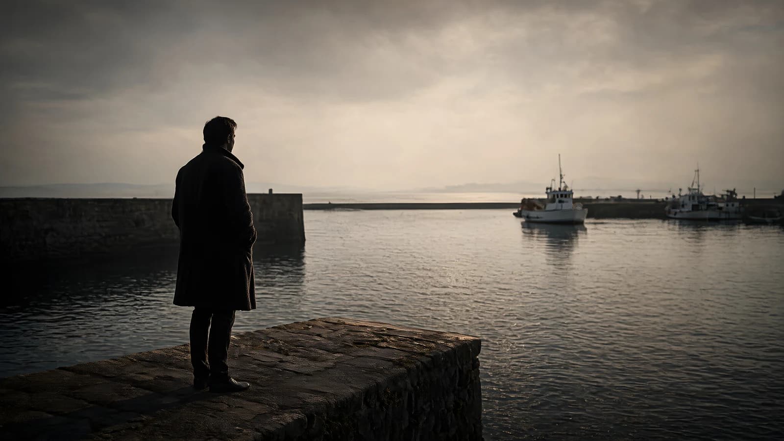 Man on a Harbor Wall