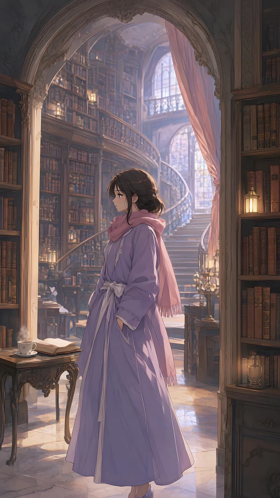 Girl in a Grand Library