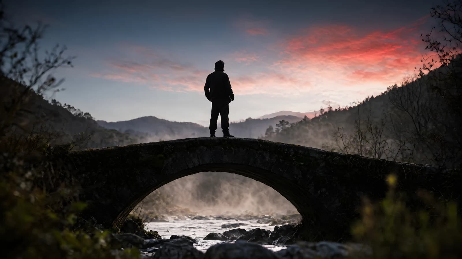 Silhouette on a Stone Bridge